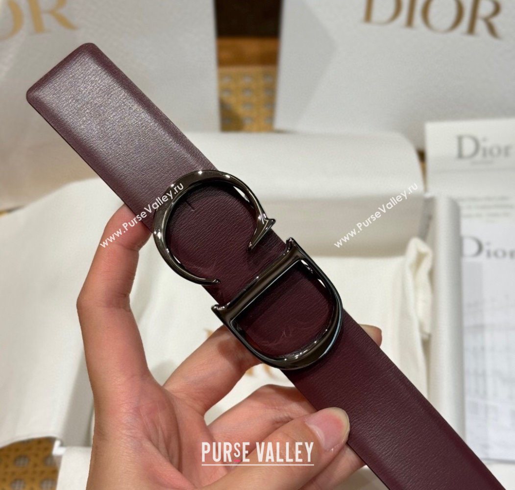 Dior CD Buckle Reversible Belt 3.5cm in Smooth Leather Dark Burgundy 2025 DR2013025 (99-250725045)