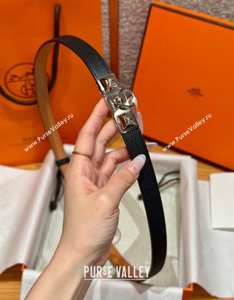 Hermes Womens Rivale Belt 1.8cm with Two Medor Studs and Ring Buckle Black/Silver 2025 (99-250725022)