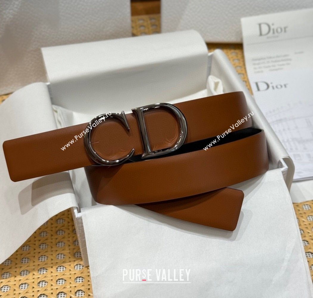 Dior CD Buckle Reversible Belt 3.5cm in Smooth Leather Brown 2025 DR2013025 (99-250725048)