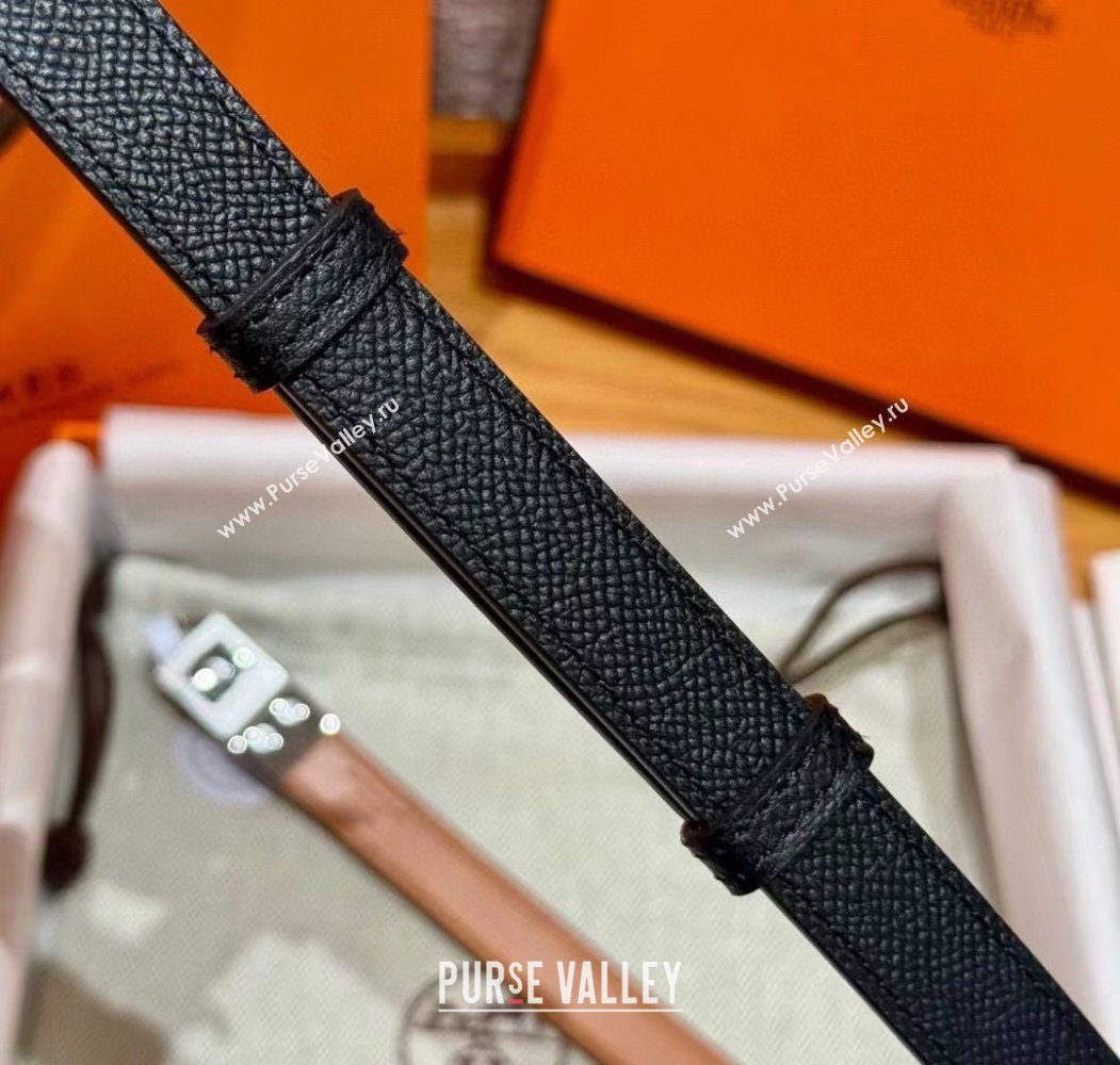 Hermes Womens Rivale Belt 1.8cm with Two Medor Studs and Ring Buckle Black/Silver 2025 (99-250725022)