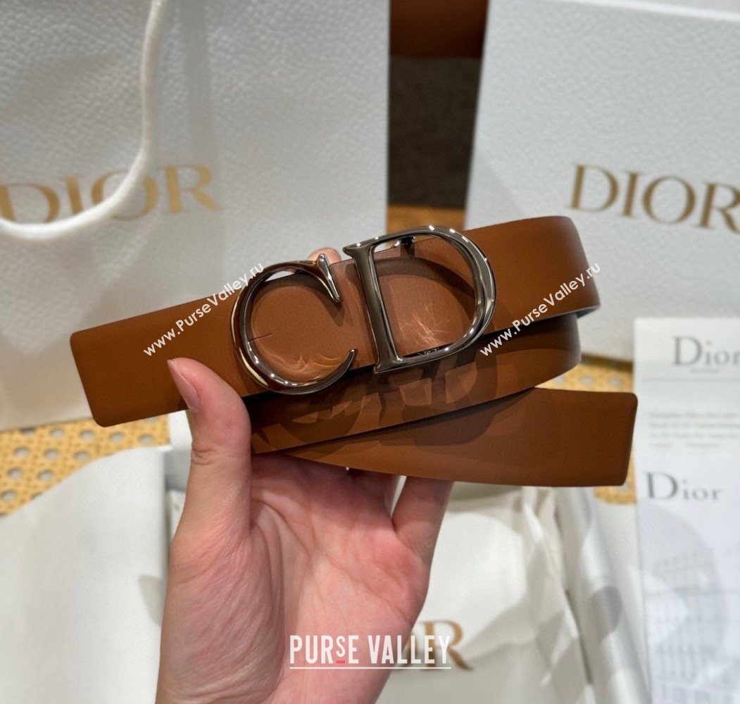 Dior CD Buckle Reversible Belt 3.5cm in Smooth Leather Brown 2025 DR2013025 (99-250725048)