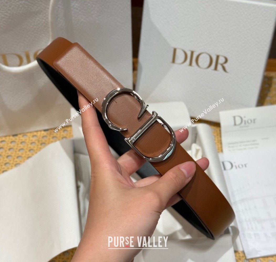 Dior CD Buckle Reversible Belt 3.5cm in Smooth Leather Brown 2025 DR2013025 (99-250725048)