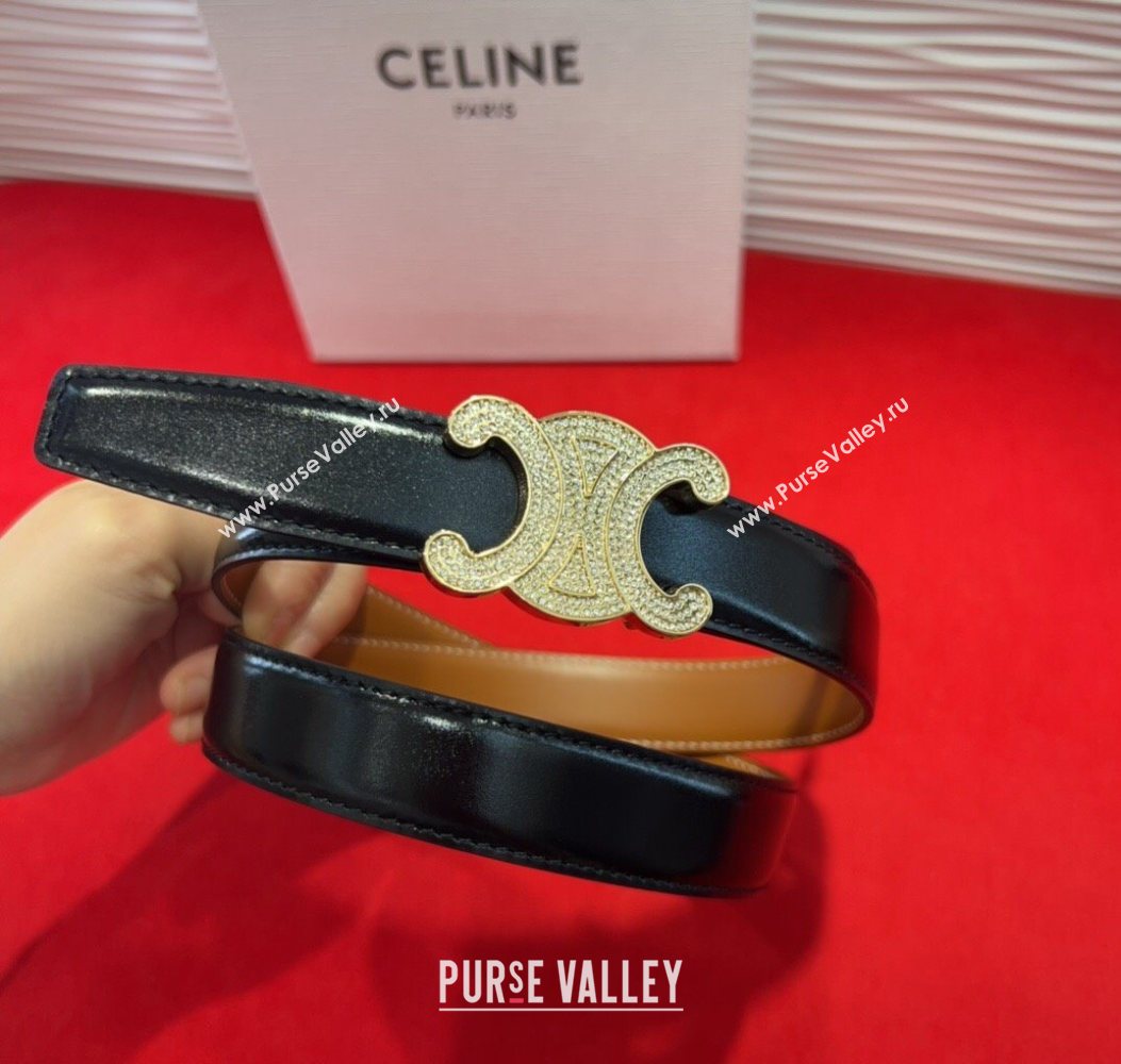 Celine Triomphe Calf Leather Belt 2.5cm with Strass Buckle Black 2025 CL2013025 (99-250725050)