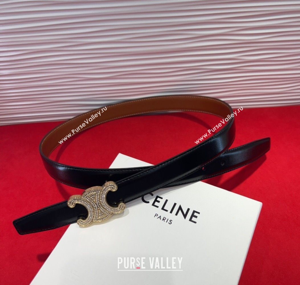 Celine Triomphe Calf Leather Belt 2.5cm with Strass Buckle Black 2025 CL2013025 (99-250725050)