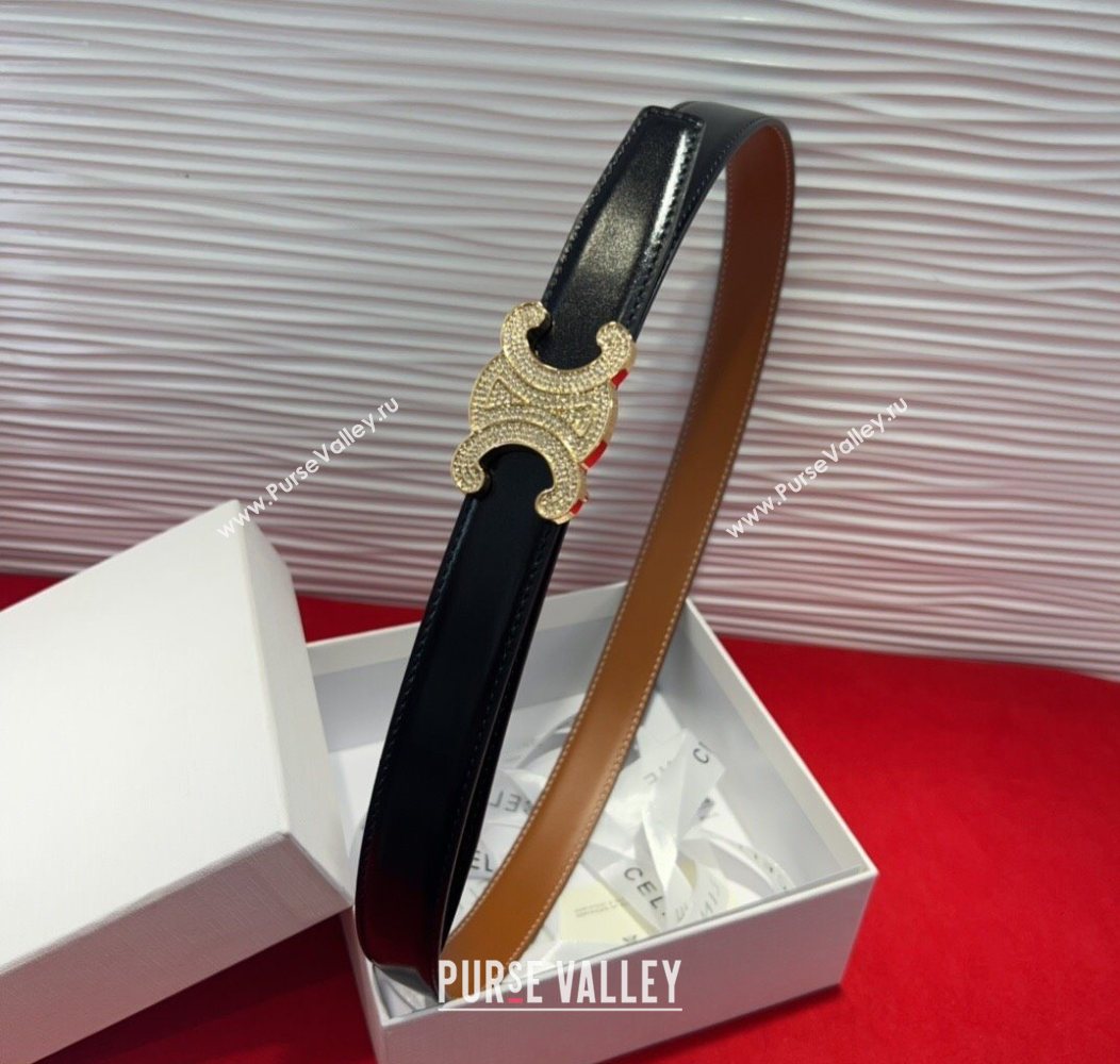 Celine Triomphe Calf Leather Belt 2.5cm with Strass Buckle Black 2025 CL2013025 (99-250725050)