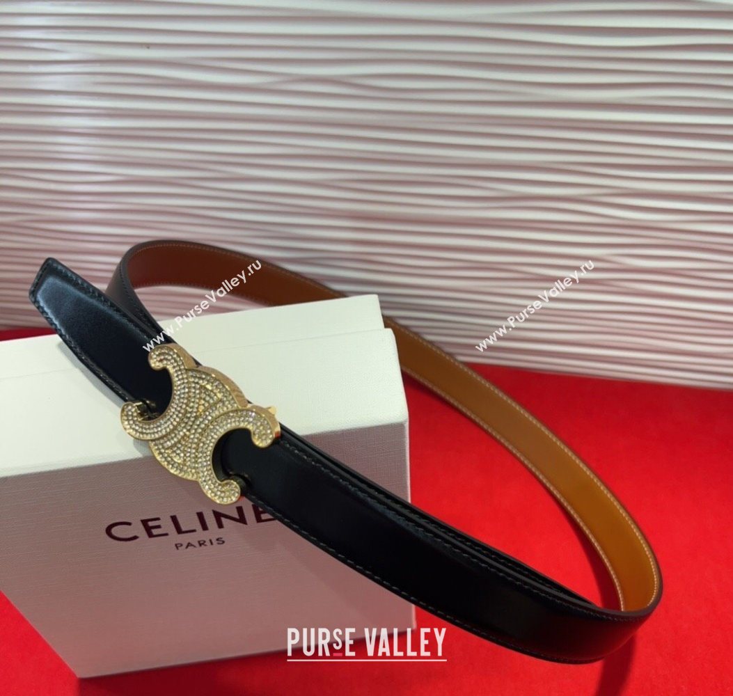 Celine Triomphe Calf Leather Belt 2.5cm with Strass Buckle Black 2025 CL2013025 (99-250725050)