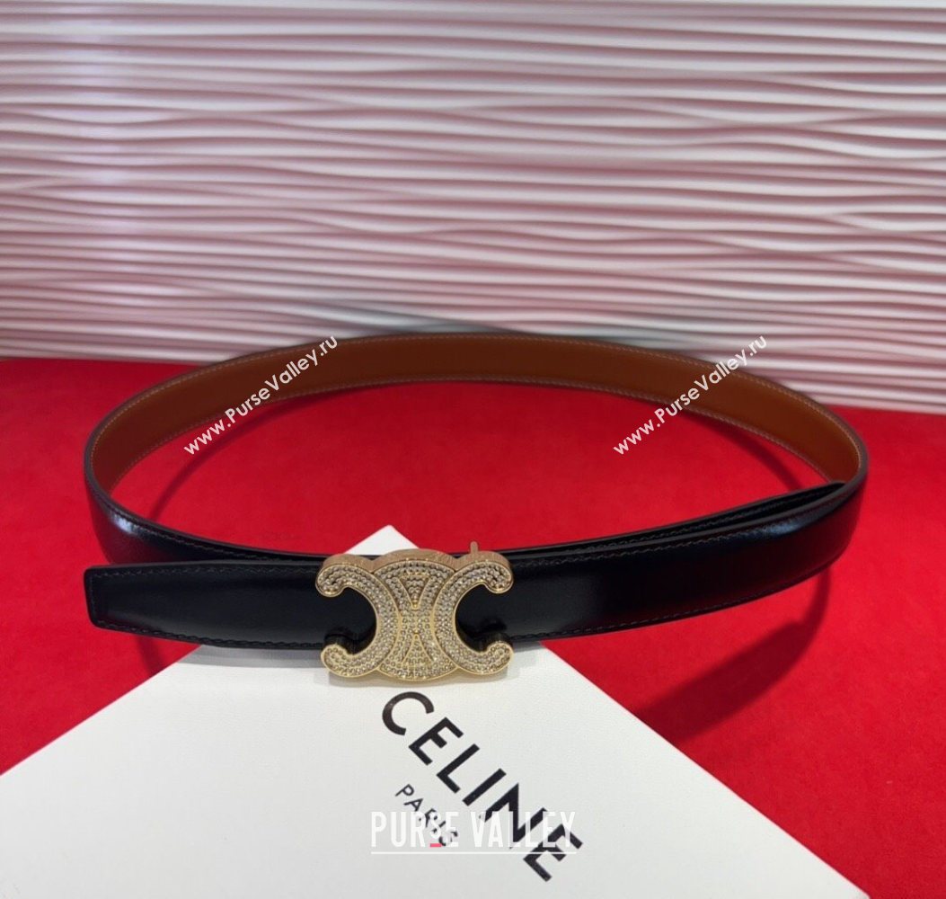 Celine Triomphe Calf Leather Belt 2.5cm with Strass Buckle Black 2025 CL2013025 (99-250725050)