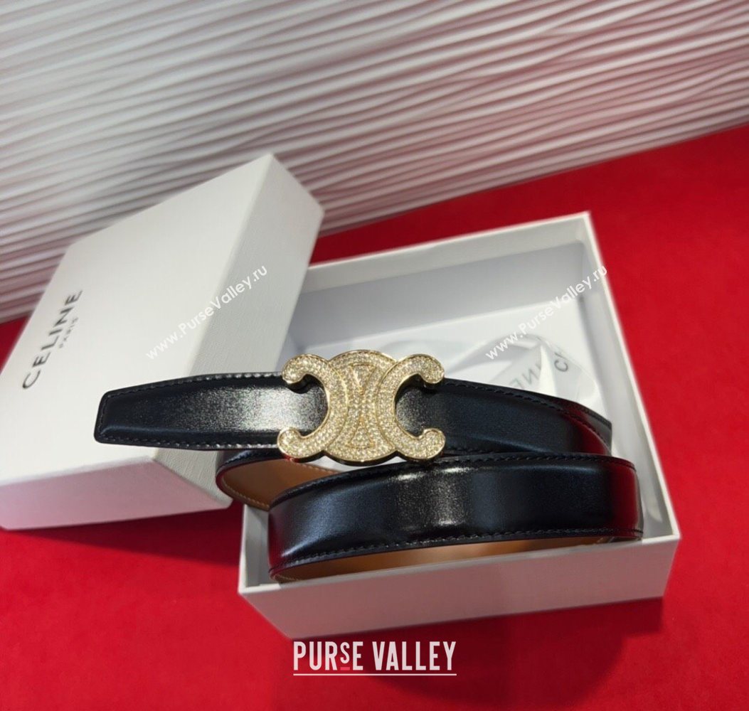 Celine Triomphe Calf Leather Belt 2.5cm with Strass Buckle Black 2025 CL2013025 (99-250725050)