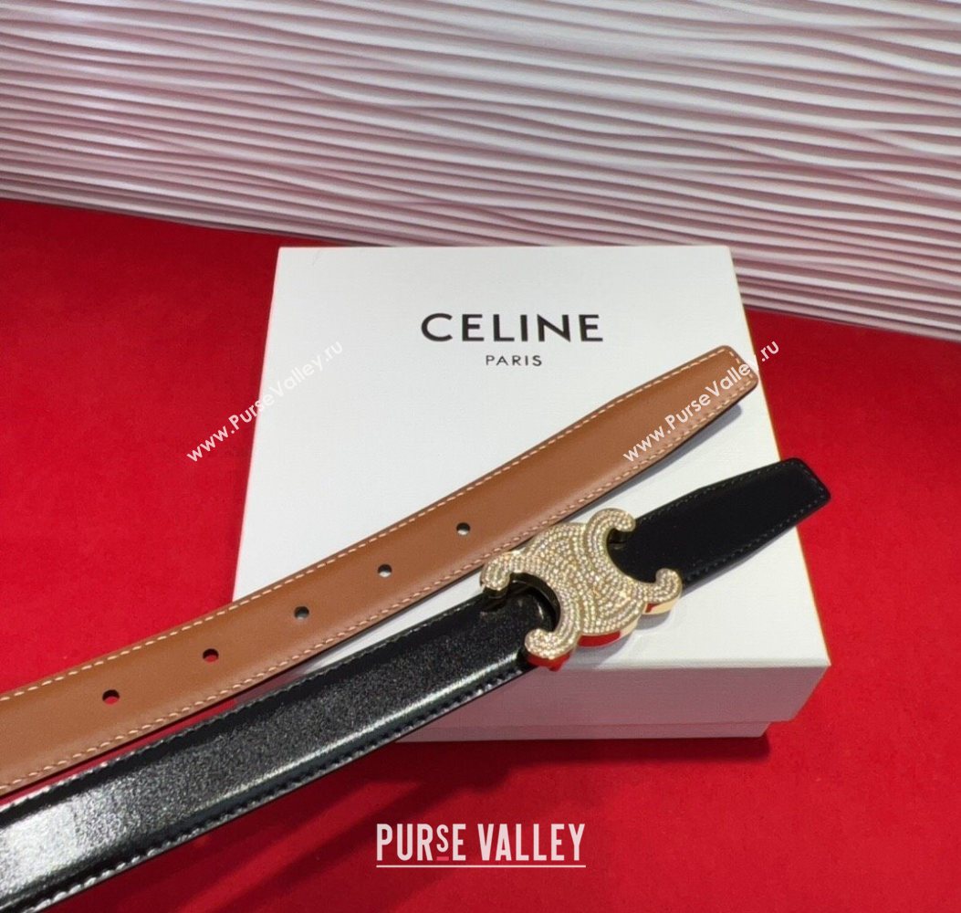 Celine Triomphe Calf Leather Belt 2.5cm with Strass Buckle Black 2025 CL2013025 (99-250725050)