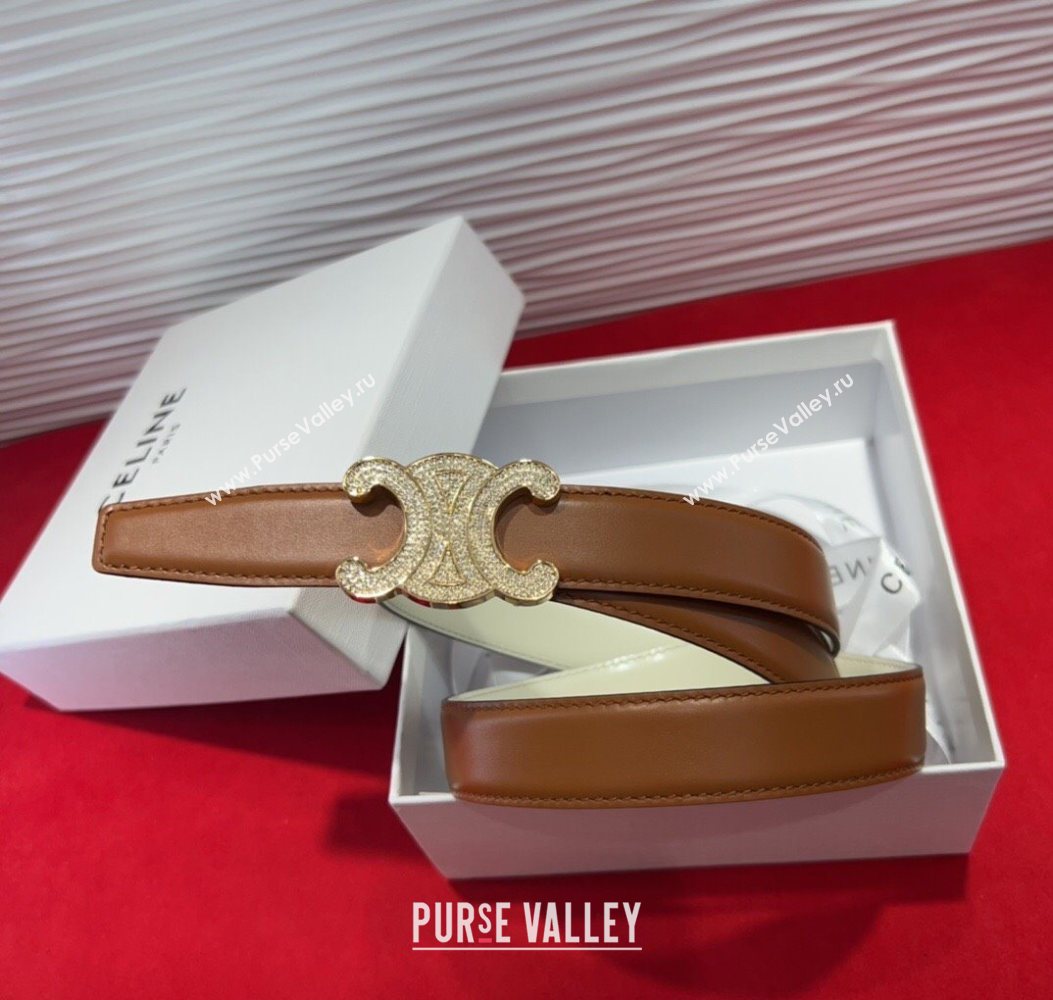 Celine Triomphe Calf Leather Belt 2.5cm with Strass Buckle Tan Brown 2025 CL2013025 (99-250725051)