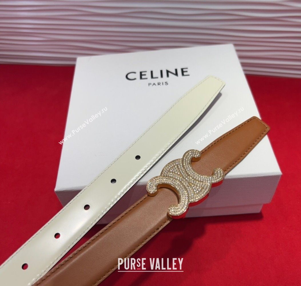 Celine Triomphe Calf Leather Belt 2.5cm with Strass Buckle Tan Brown 2025 CL2013025 (99-250725051)