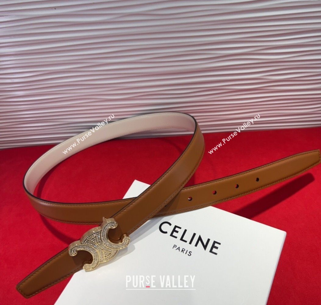 Celine Triomphe Calf Leather Belt 2.5cm with Strass Buckle Tan Brown 2025 CL2013025 (99-250725051)