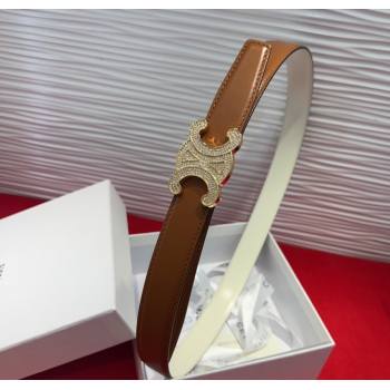 Celine Triomphe Calf Leather Belt 2.5cm with Strass Buckle Tan Brown 2025 CL2013025 (99-250725051)