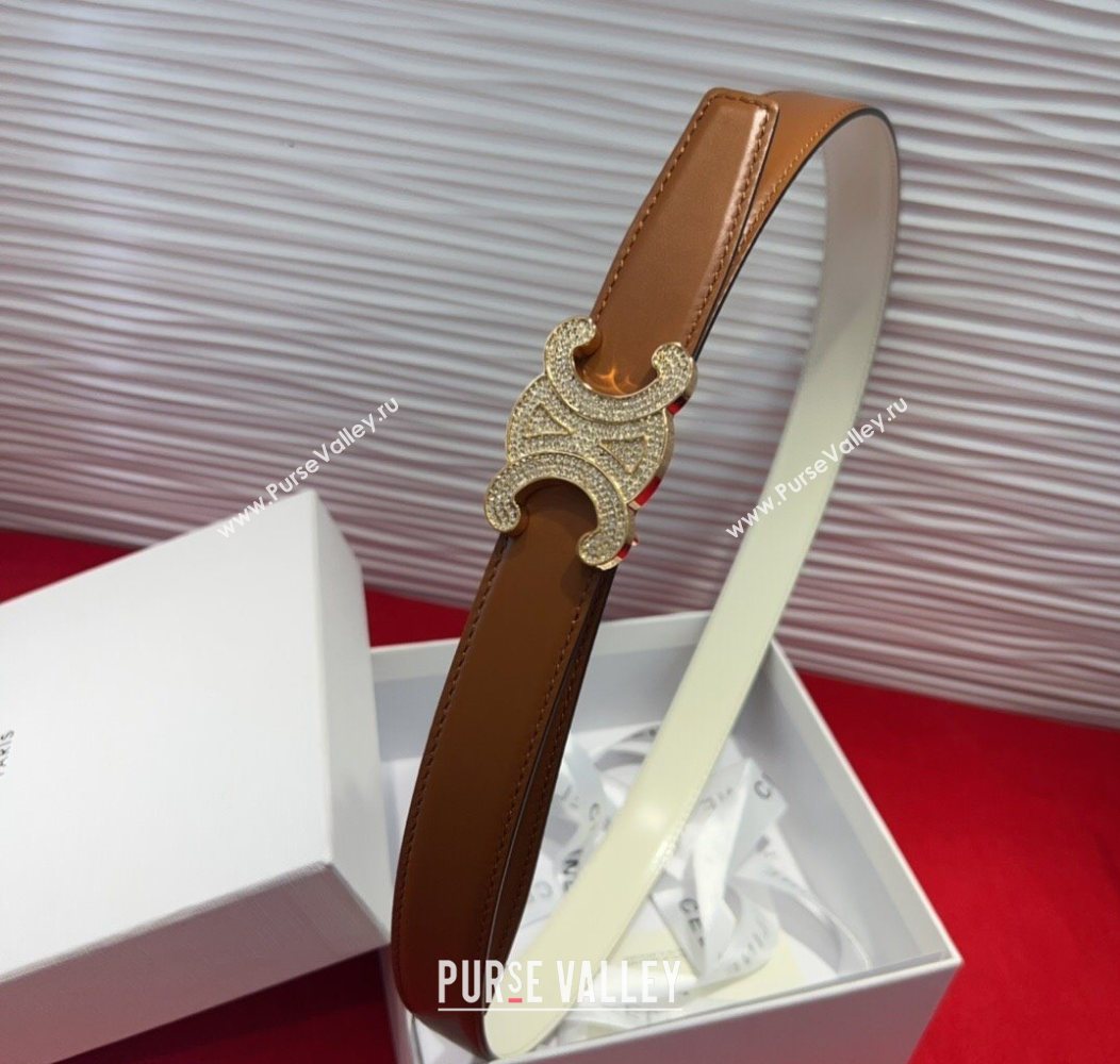 Celine Triomphe Calf Leather Belt 2.5cm with Strass Buckle Tan Brown 2025 CL2013025 (99-250725051)