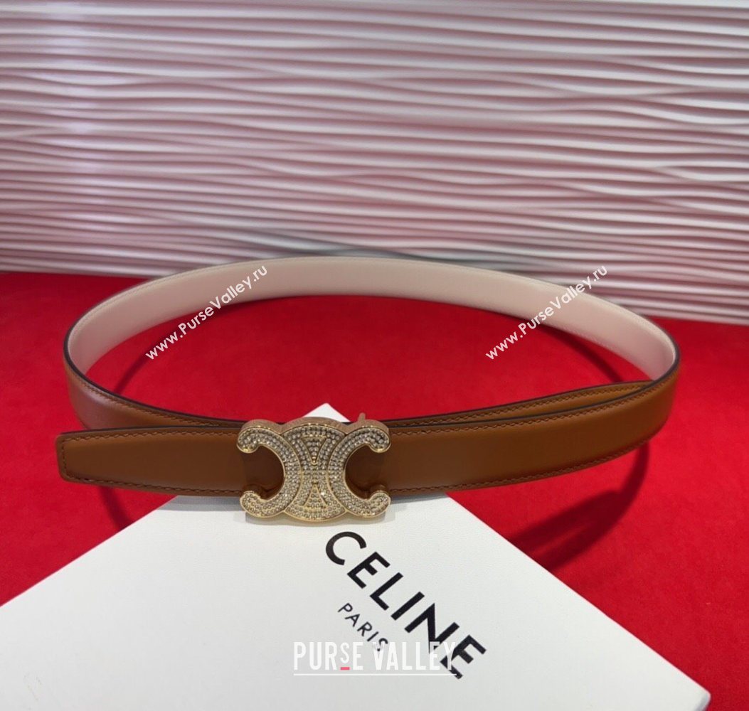 Celine Triomphe Calf Leather Belt 2.5cm with Strass Buckle Tan Brown 2025 CL2013025 (99-250725051)