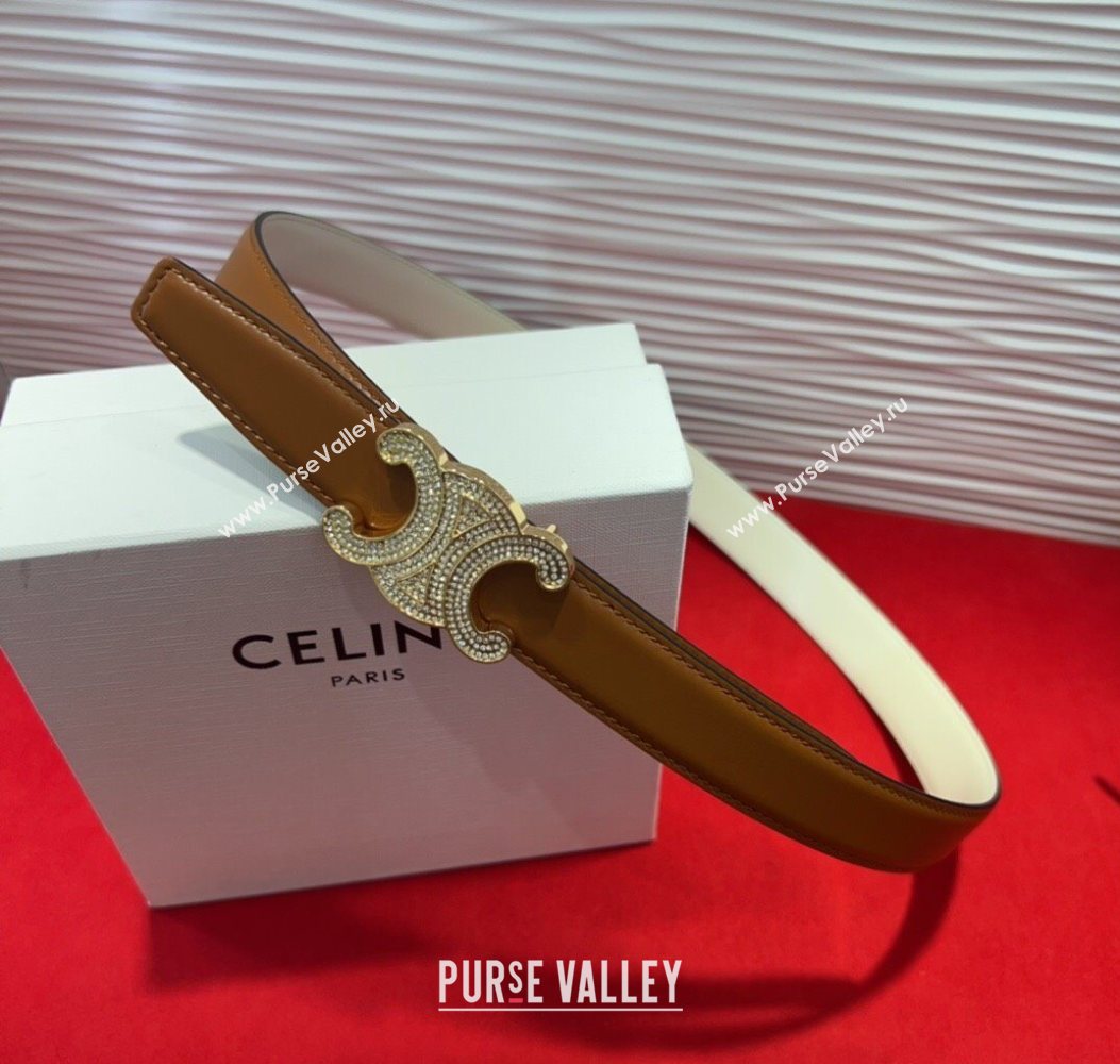 Celine Triomphe Calf Leather Belt 2.5cm with Strass Buckle Tan Brown 2025 CL2013025 (99-250725051)