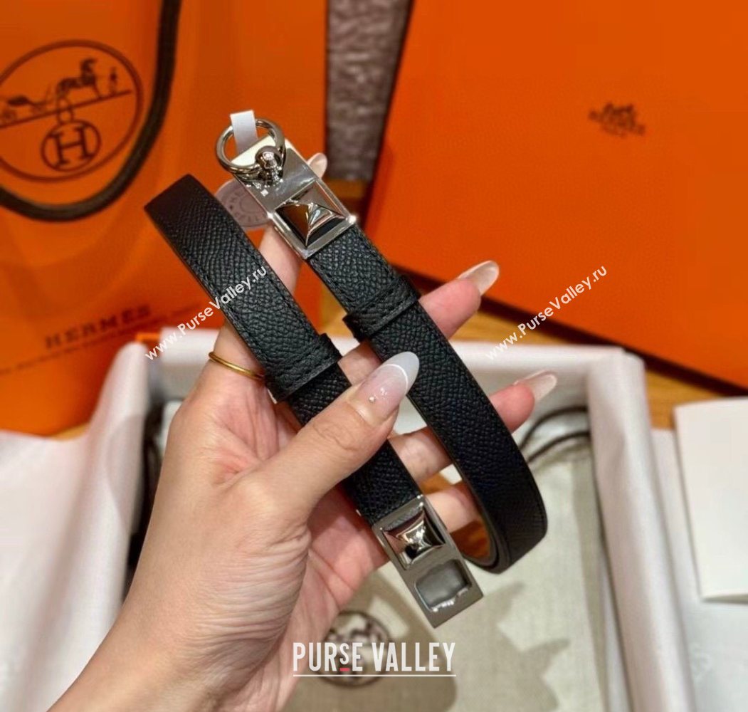 Hermes Womens Rivale Belt 1.8cm with Two Medor Studs and Ring Buckle Black/Silver 2025 (99-250725022)