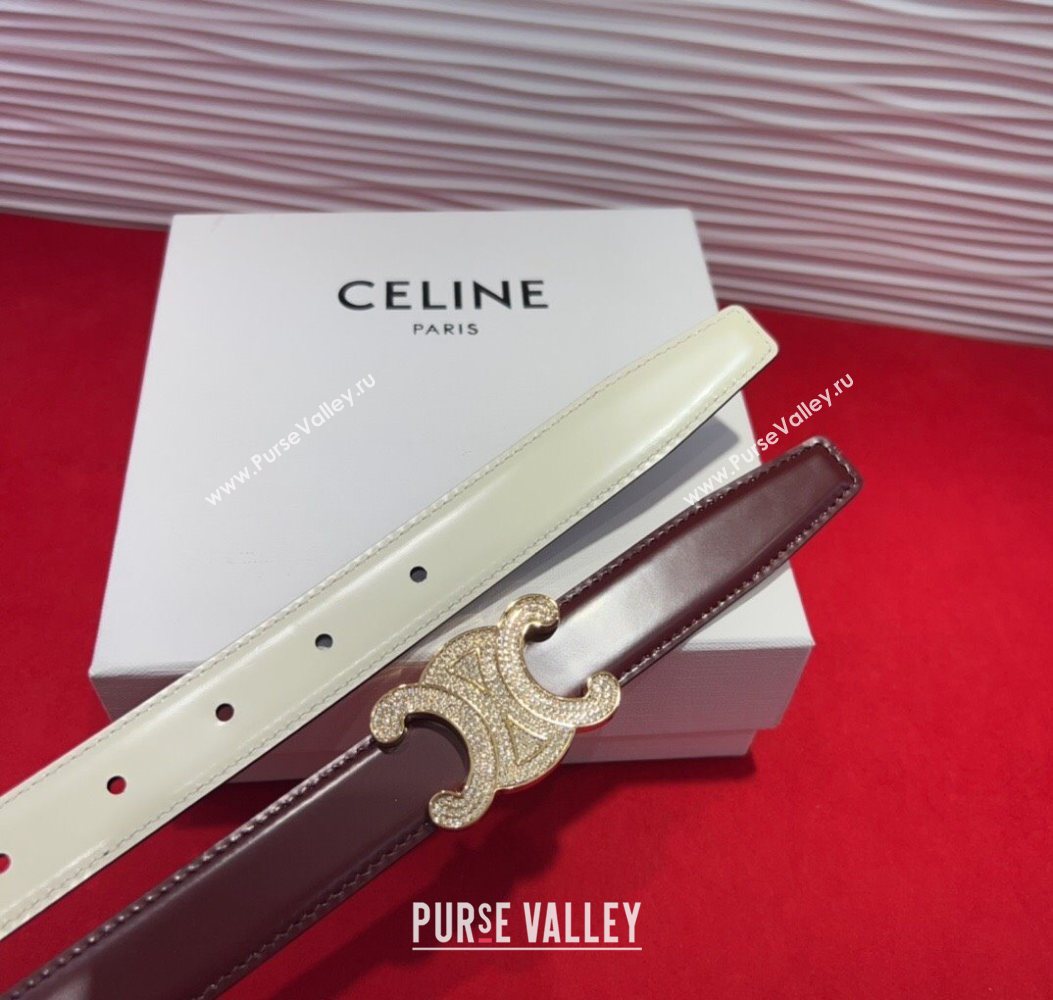 Celine Triomphe Calf Leather Belt 2.5cm with Strass Buckle Dark Brown 2025 CL2013025 (99-250725052)