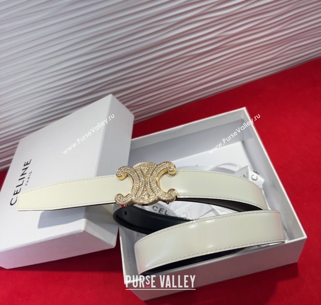 Celine Triomphe Calf Leather Belt 2.5cm with Strass Buckle White 2025 CL2013025 (99-250725053)