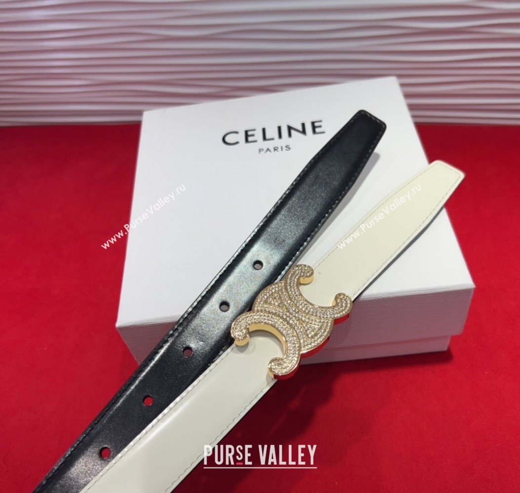 Celine Triomphe Calf Leather Belt 2.5cm with Strass Buckle White 2025 CL2013025 (99-250725053)