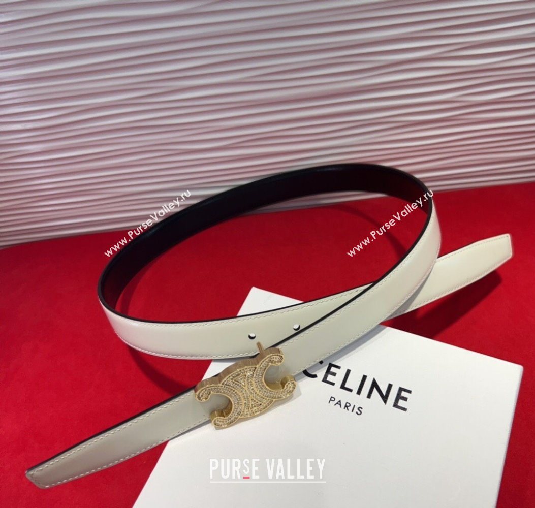 Celine Triomphe Calf Leather Belt 2.5cm with Strass Buckle White 2025 CL2013025 (99-250725053)