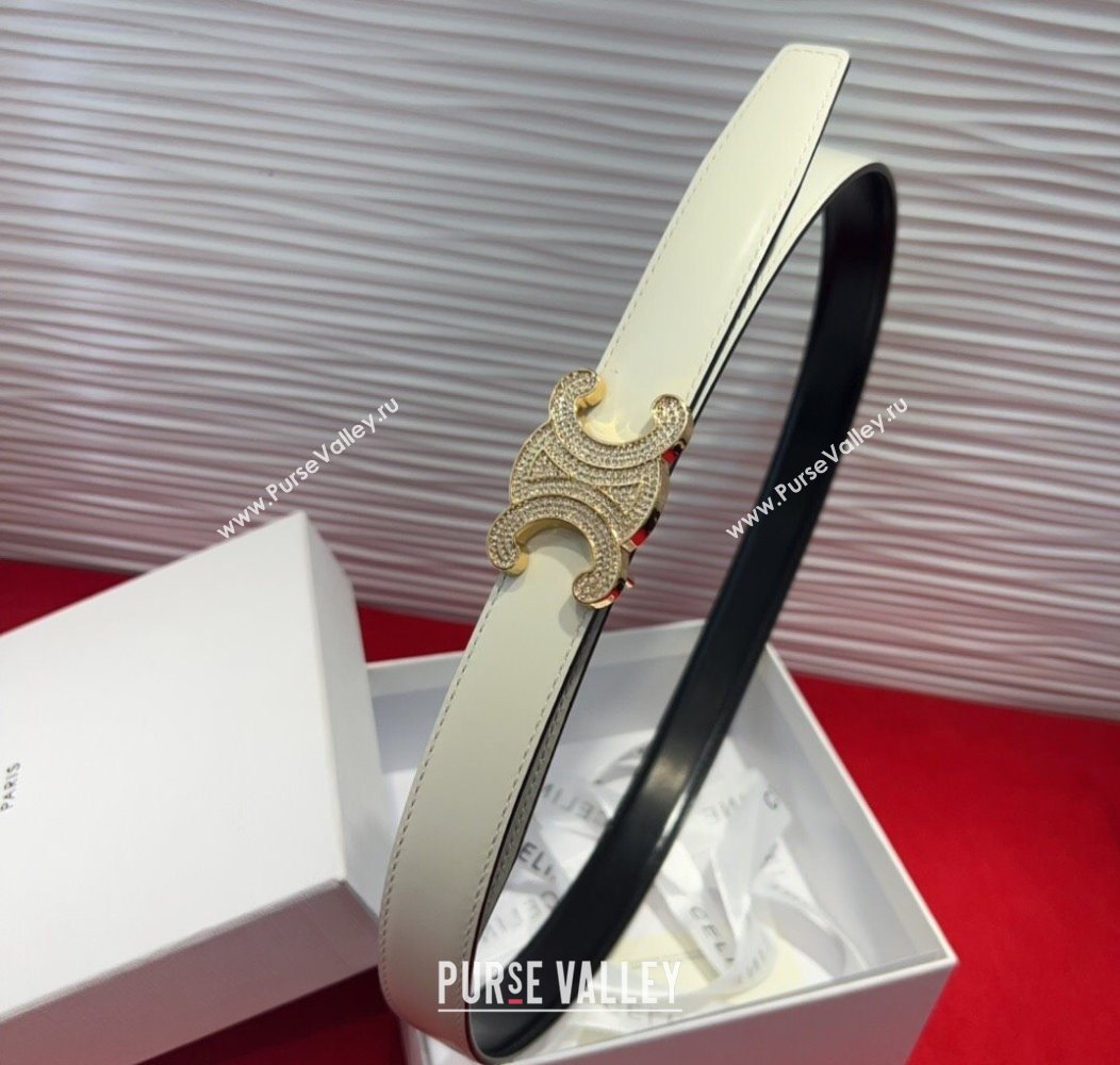 Celine Triomphe Calf Leather Belt 2.5cm with Strass Buckle White 2025 CL2013025 (99-250725053)