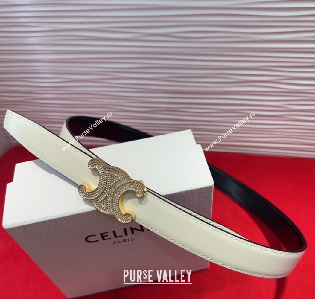Celine Triomphe Calf Leather Belt 2.5cm with Strass Buckle White 2025 CL2013025 (99-250725053)