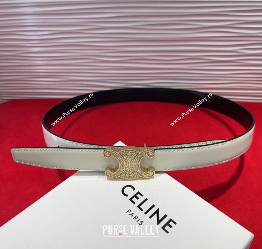 Celine Triomphe Calf Leather Belt 2.5cm with Strass Buckle White 2025 CL2013025 (99-250725053)