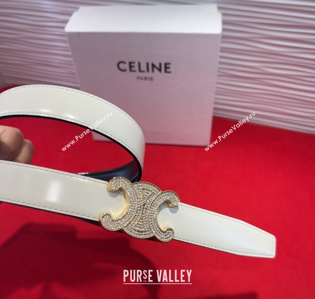 Celine Triomphe Calf Leather Belt 2.5cm with Strass Buckle White 2025 CL2013025 (99-250725053)