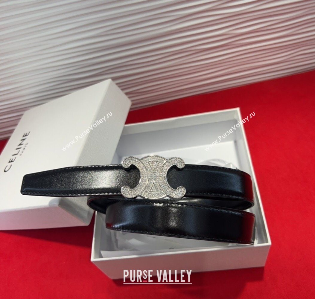 Celine Triomphe Calf Leather Belt 2.5cm with Strass Buckle Black 2025 CL2013025 (99-250725054)