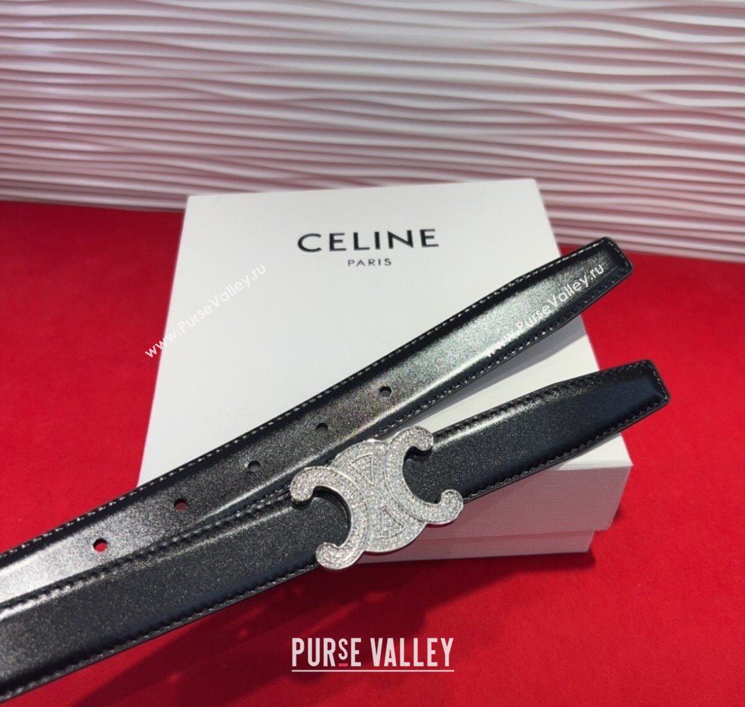 Celine Triomphe Calf Leather Belt 2.5cm with Strass Buckle Black 2025 CL2013025 (99-250725054)