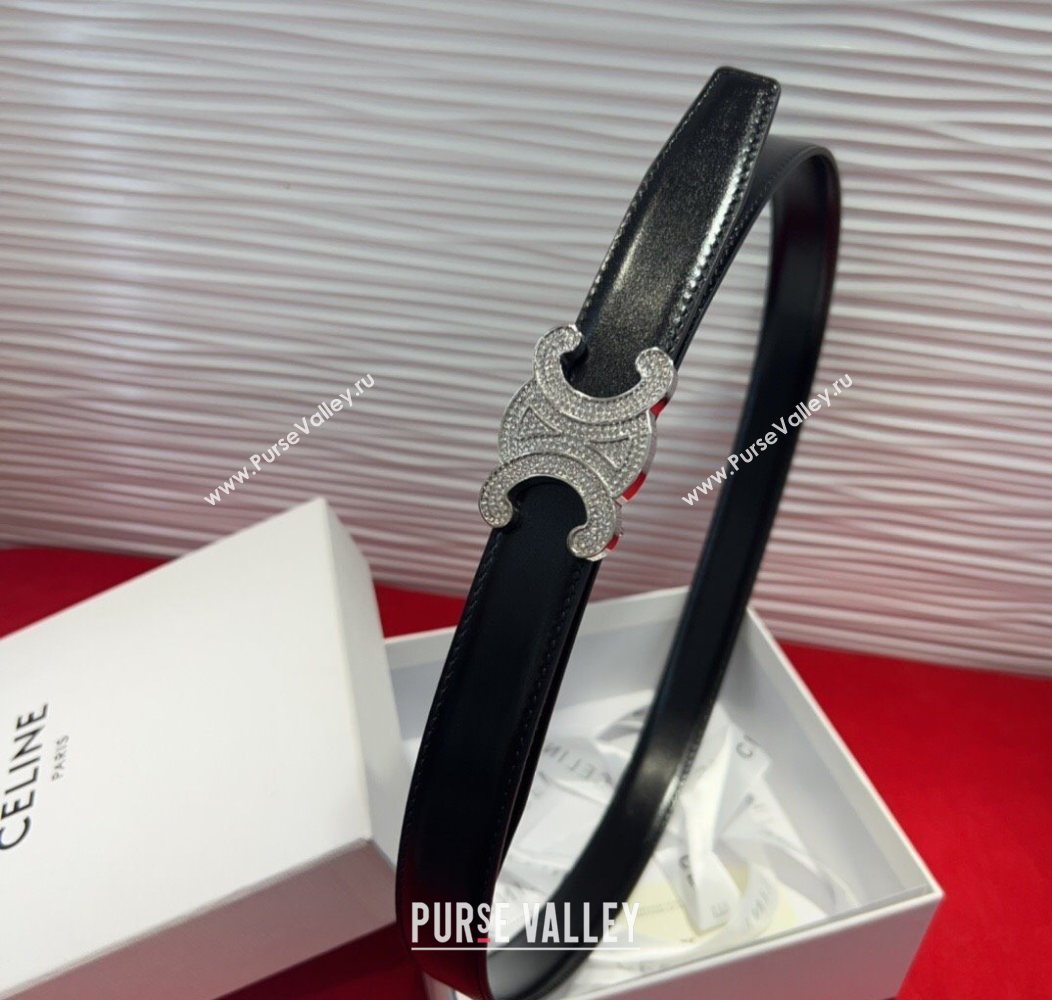 Celine Triomphe Calf Leather Belt 2.5cm with Strass Buckle Black 2025 CL2013025 (99-250725054)