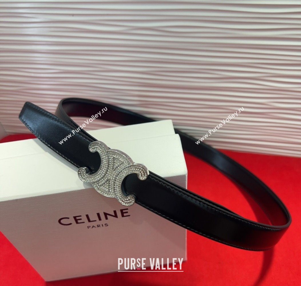 Celine Triomphe Calf Leather Belt 2.5cm with Strass Buckle Black 2025 CL2013025 (99-250725054)