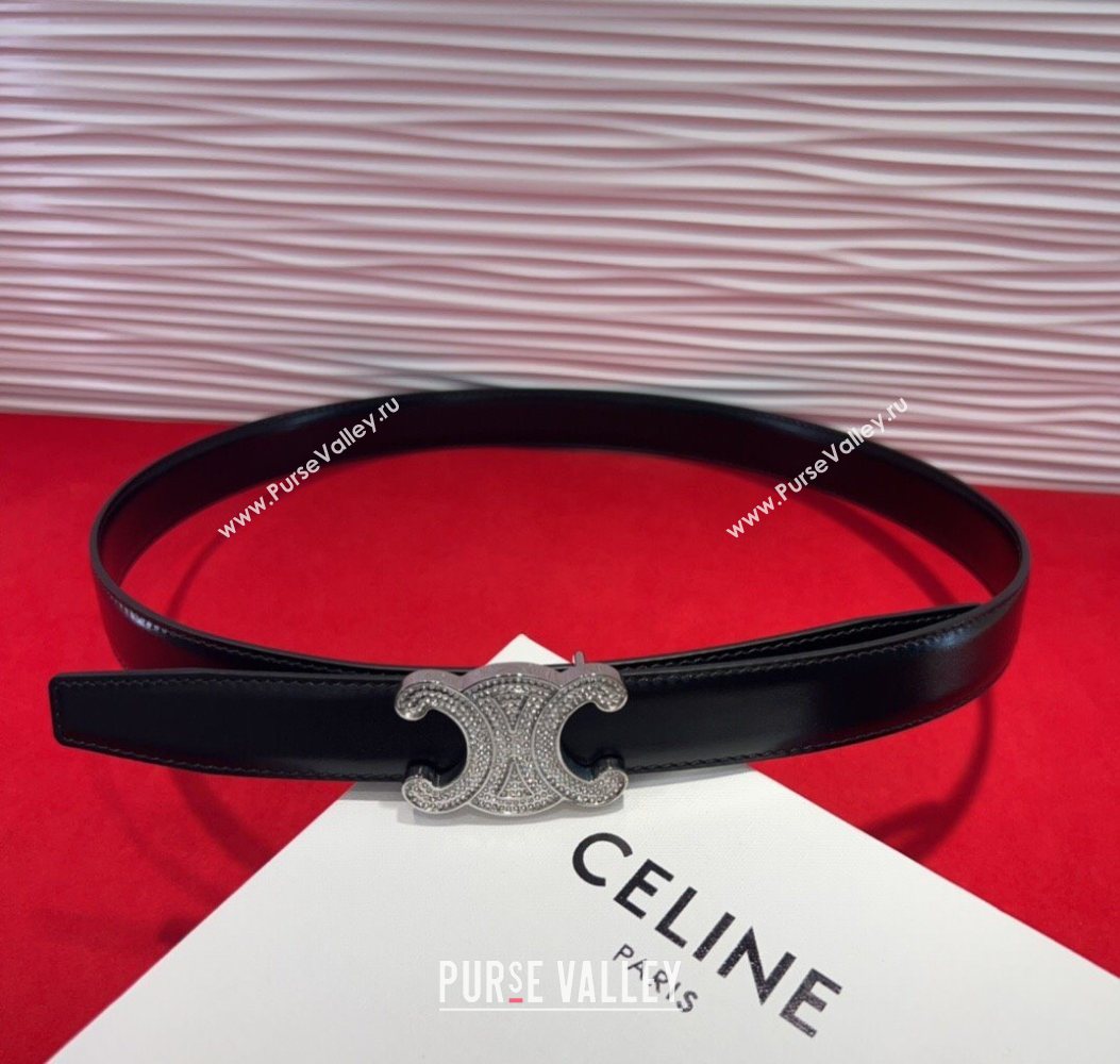 Celine Triomphe Calf Leather Belt 2.5cm with Strass Buckle Black 2025 CL2013025 (99-250725054)