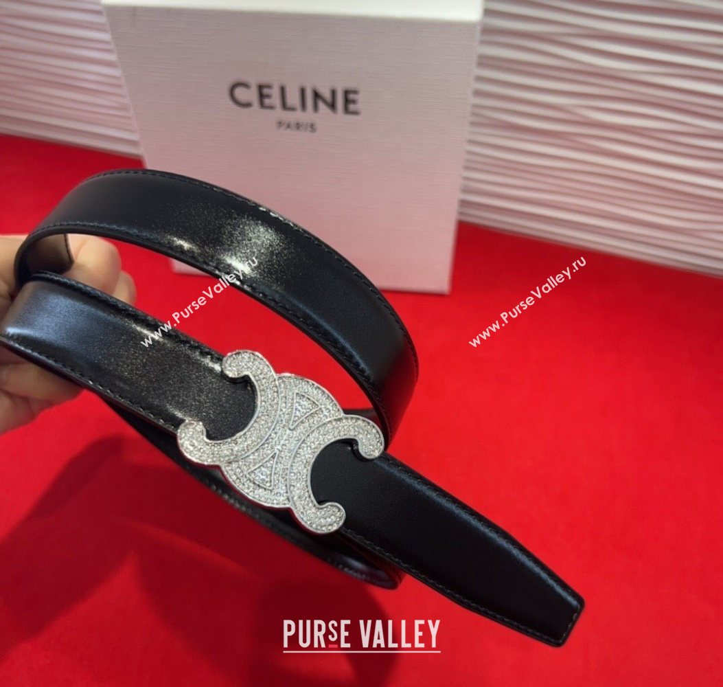 Celine Triomphe Calf Leather Belt 2.5cm with Strass Buckle Black 2025 CL2013025 (99-250725054)