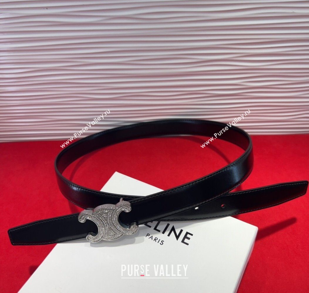 Celine Triomphe Calf Leather Belt 2.5cm with Strass Buckle Black 2025 CL2013025 (99-250725054)