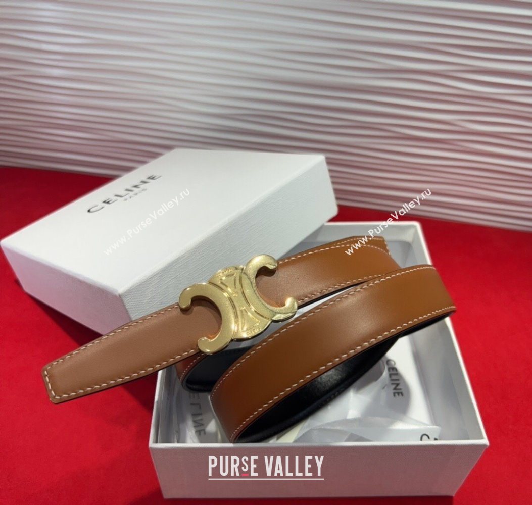 Celine Triomphe Calf Leather Belt 2.5cm with Gold-Tone Buckle Brown 2025 CL2012025 (99-250725055)