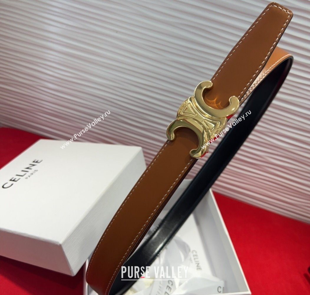 Celine Triomphe Calf Leather Belt 2.5cm with Gold-Tone Buckle Brown 2025 CL2012025 (99-250725055)