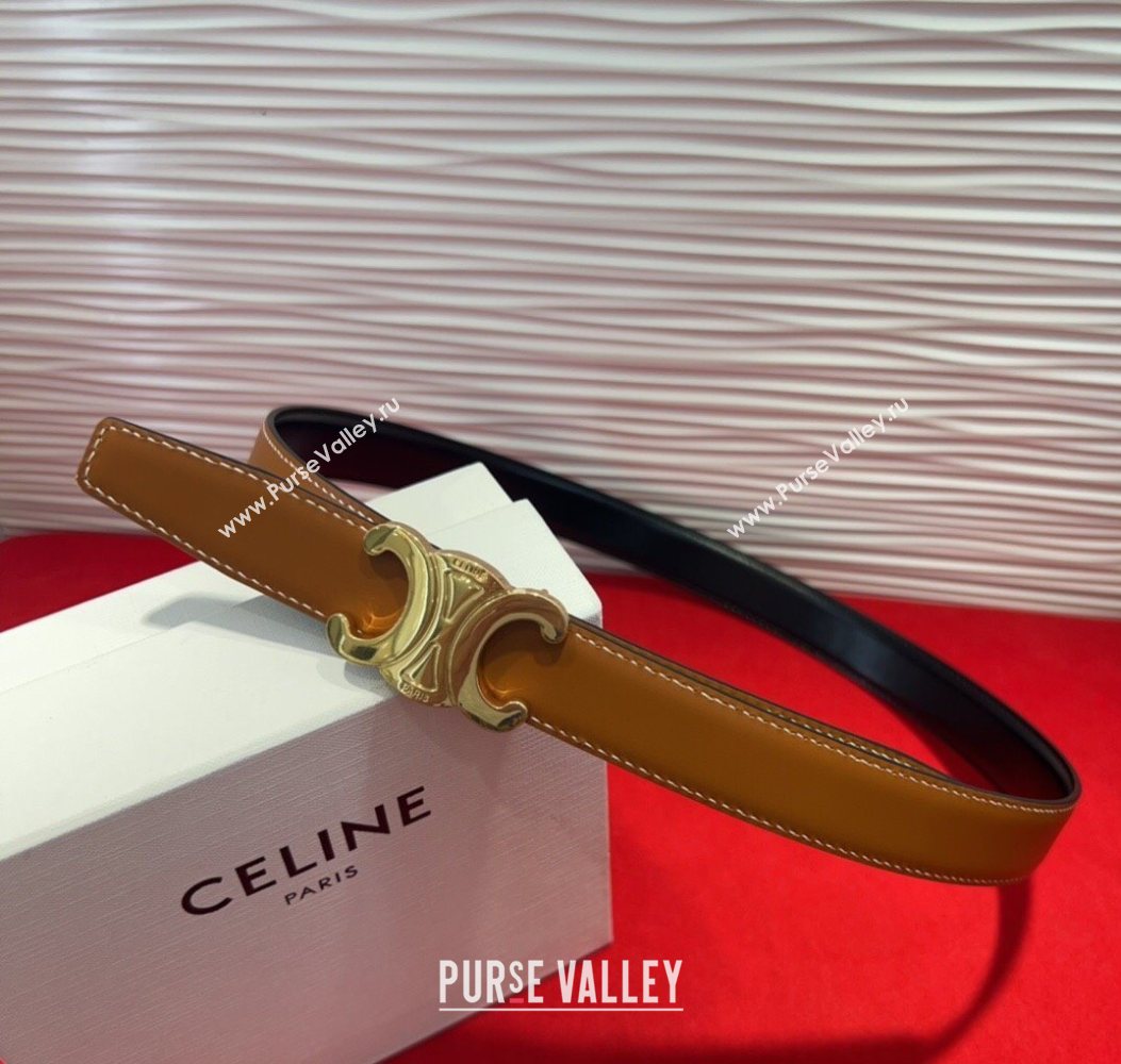 Celine Triomphe Calf Leather Belt 2.5cm with Gold-Tone Buckle Brown 2025 CL2012025 (99-250725055)