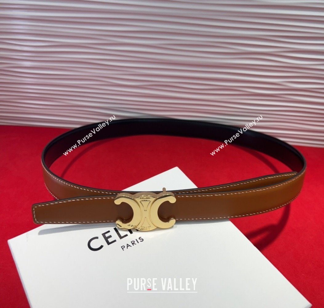 Celine Triomphe Calf Leather Belt 2.5cm with Gold-Tone Buckle Brown 2025 CL2012025 (99-250725055)
