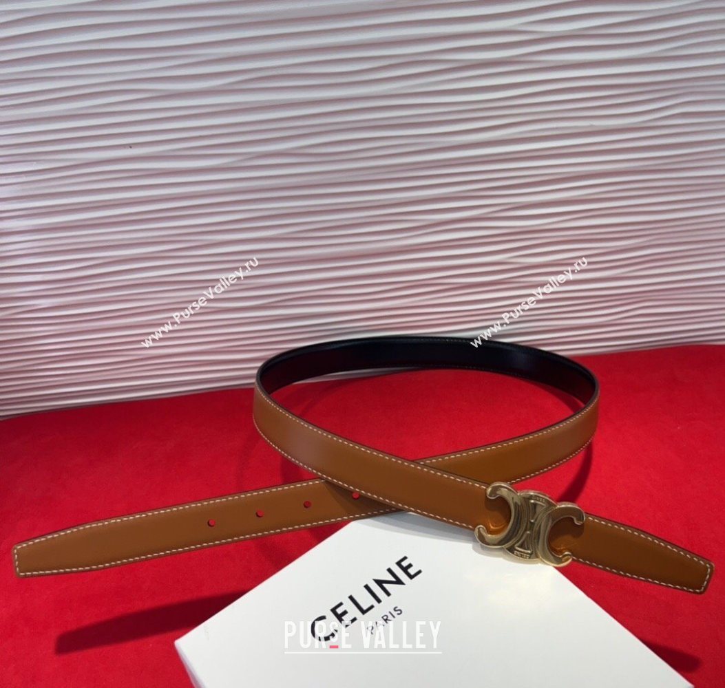 Celine Triomphe Calf Leather Belt 2.5cm with Gold-Tone Buckle Brown 2025 CL2012025 (99-250725055)