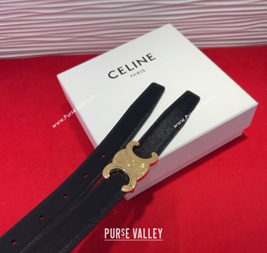 Celine Triomphe Calf Leather Belt 2.5cm with Gold-Tone Buckle Black 2025 CL2012025 (99-250725056)