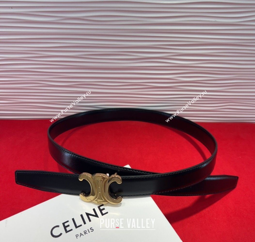 Celine Triomphe Calf Leather Belt 2.5cm with Gold-Tone Buckle Black 2025 CL2012025 (99-250725056)