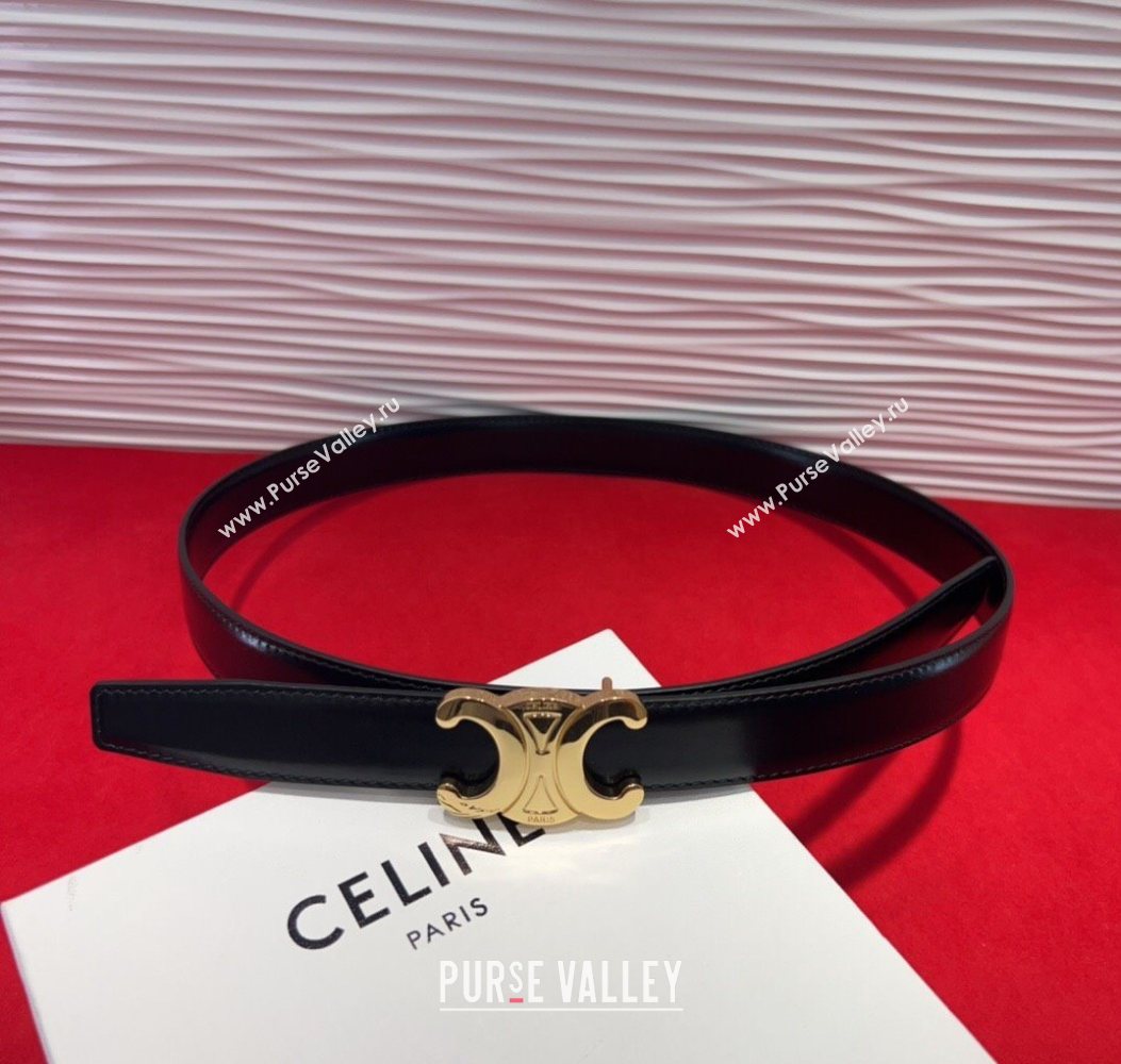 Celine Triomphe Calf Leather Belt 2.5cm with Gold-Tone Buckle Black 2025 CL2012025 (99-250725056)