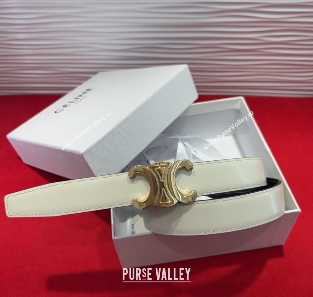 Celine Triomphe Calf Leather Belt 2.5cm with Gold-Tone Buckle White 2025 CL2012025 (99-250725057)
