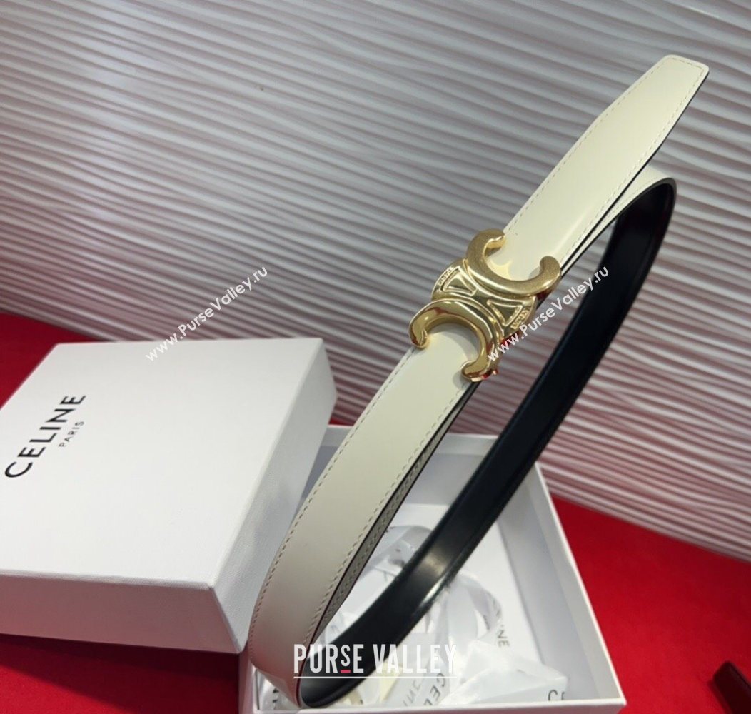 Celine Triomphe Calf Leather Belt 2.5cm with Gold-Tone Buckle White 2025 CL2012025 (99-250725057)