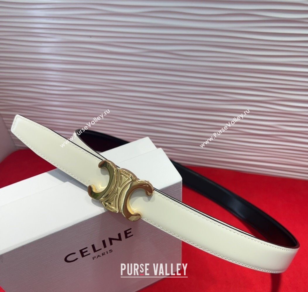 Celine Triomphe Calf Leather Belt 2.5cm with Gold-Tone Buckle White 2025 CL2012025 (99-250725057)