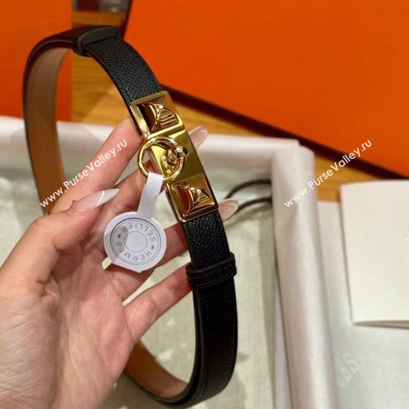 Hermes Womens Rivale Belt 1.8cm with Two Medor Studs and Ring Buckle Black/Gold 2025 (99-250725023)