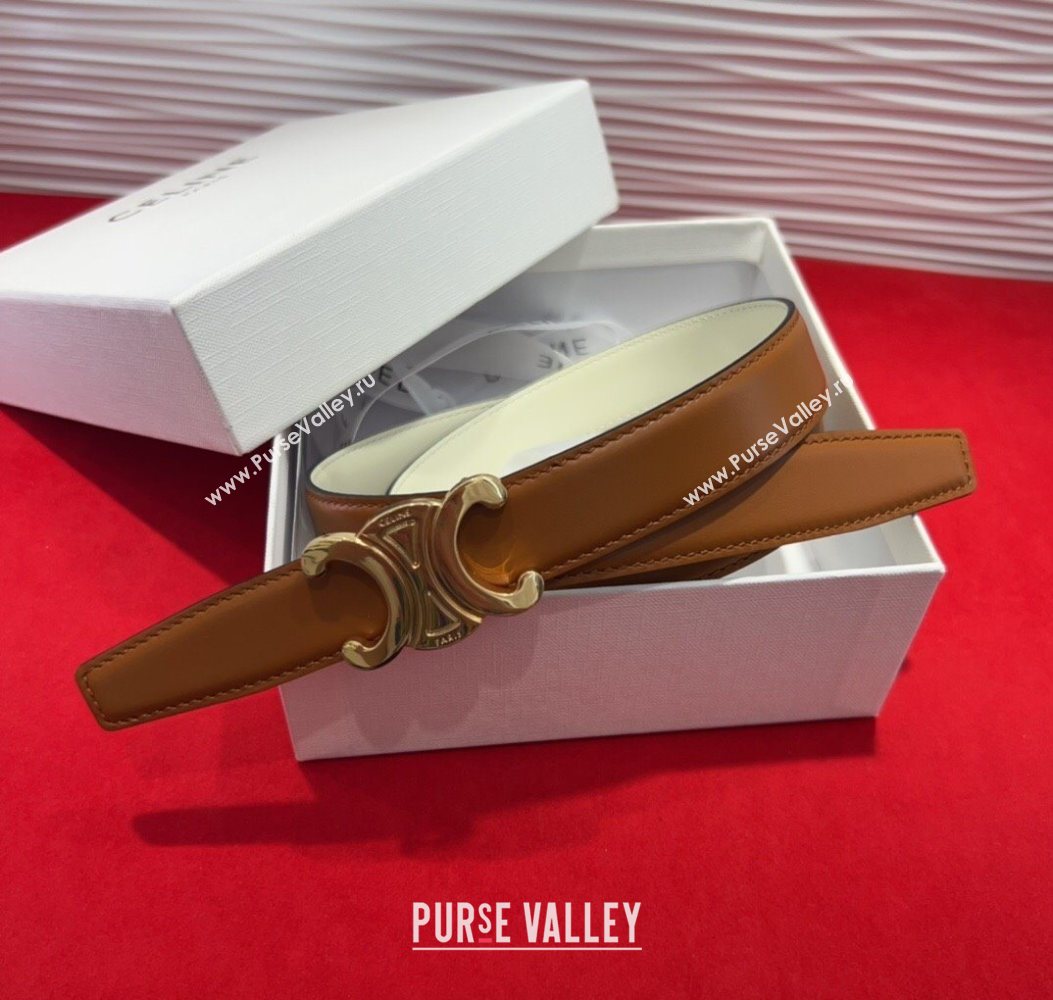 Celine Triomphe Calf Leather Belt 2.5cm with Gold-Tone Buckle Tan Brown 2025 CL2012025 (99-250725059)
