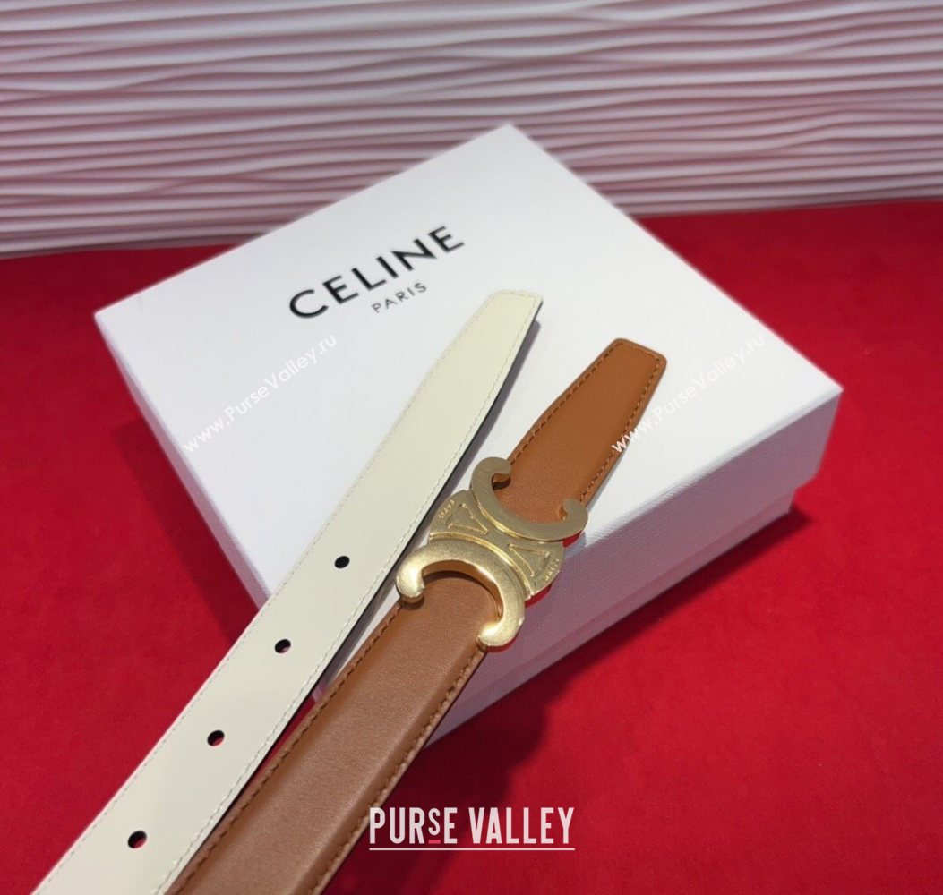 Celine Triomphe Calf Leather Belt 2.5cm with Gold-Tone Buckle Tan Brown 2025 CL2012025 (99-250725059)